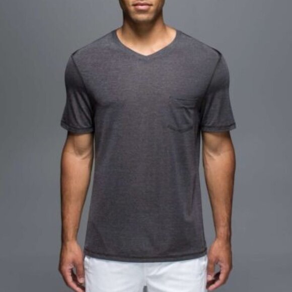 Lululemon Men's Up Front Short Sleeve Top Pullover T-Shirt V-Neck Gray Large - Picture 3 of 4